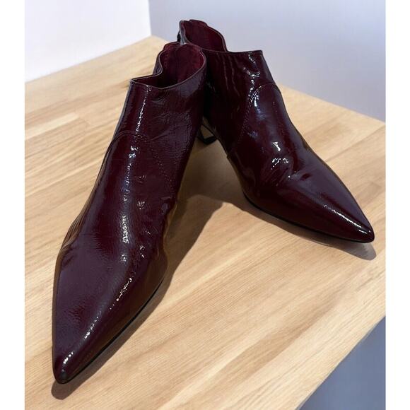 Nine West Burgundy Wine Patent Leather Booties Size 7.5 - Picture 4 of 7